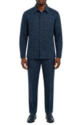 Navy men's two piece textured pattern long sleeve walking suit set