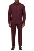 Wine men's two piece textured pattern long sleeve walking suit set