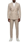 Tan hybrid fit 2 piece men's double breasted pinstripe suit