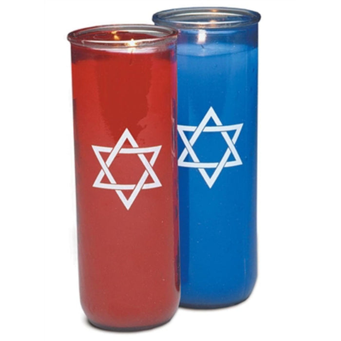 Star of david  7-day glass candles used in funeral service operations, from lynch supply