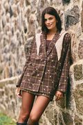 Straight-Cut Checkered and Embroidered Blazer - 3037