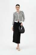 STRIPE ROUND NECK LONG SLEEVE BUTTON DOWN CARDIGAN: IVORY