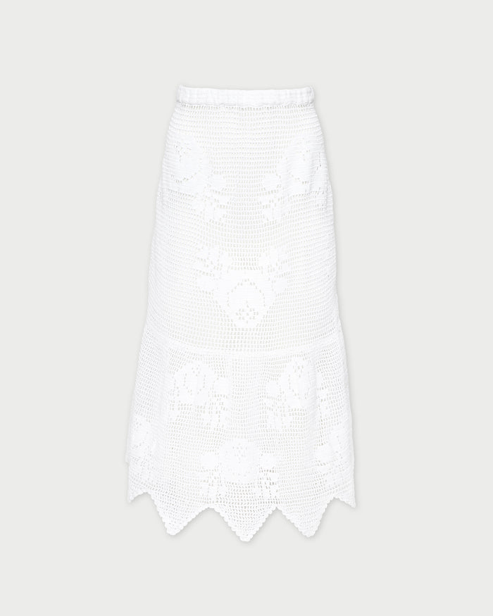 Sullivan Crochet Skirt in cream crocheted cotton.