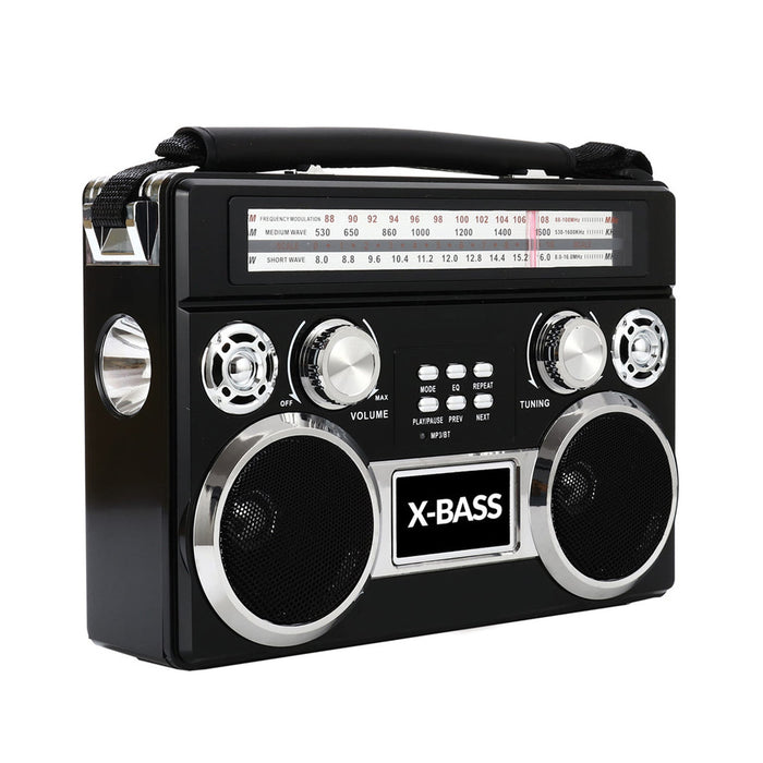 SuperSonic Retro Rechargeable 3 Band Radio With Bluetooth and Flashlight in Black