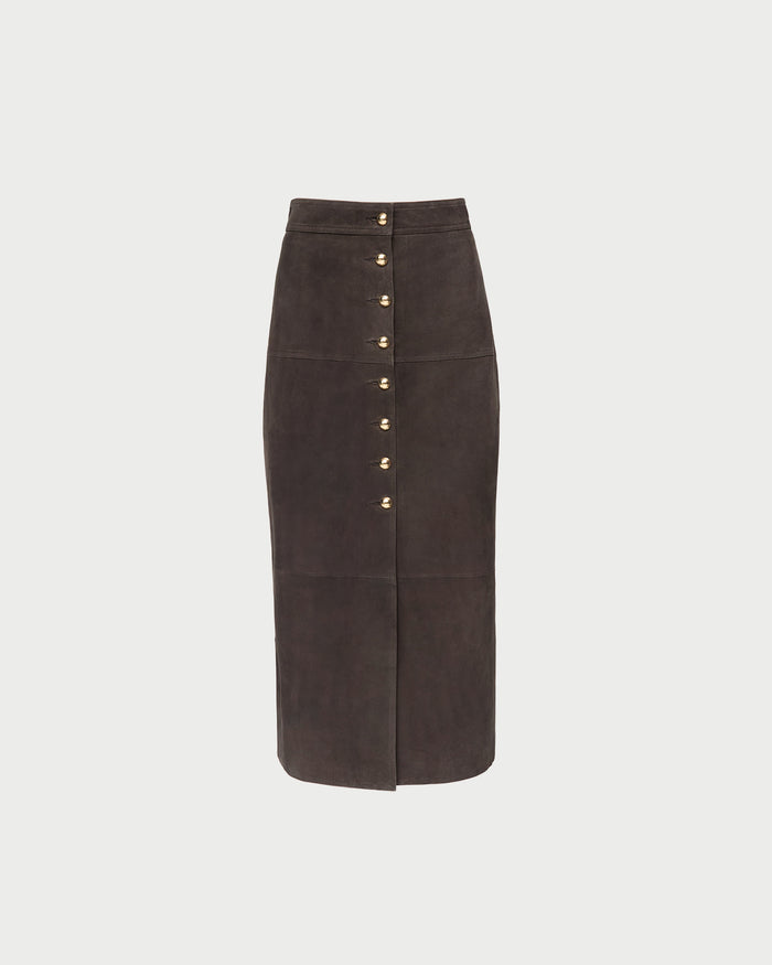 Tansy Suede Skirt in brown suede.