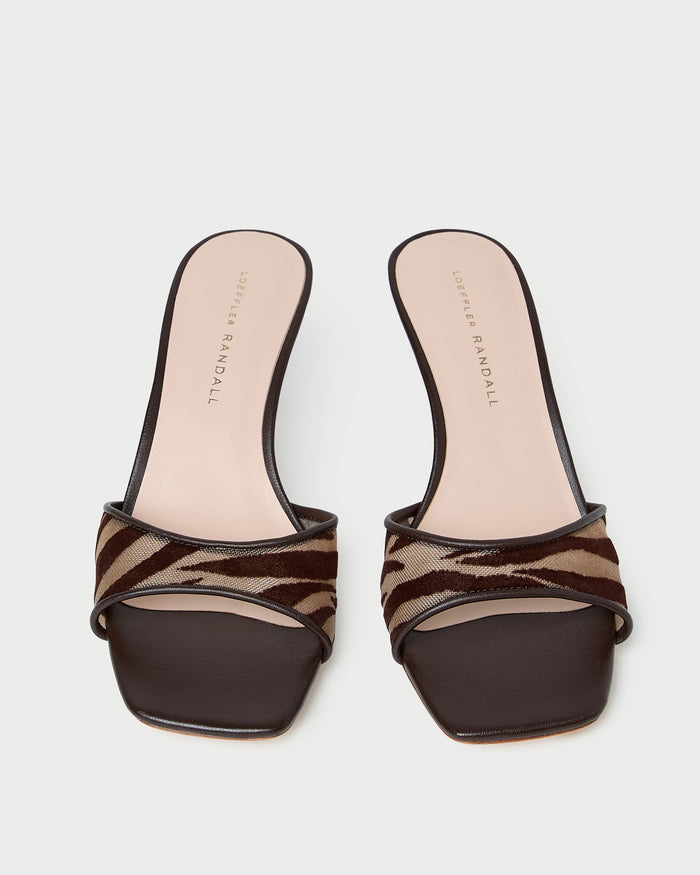 Tavia Kitten Heel Zebra Mesh Mule in mesh zebra print.