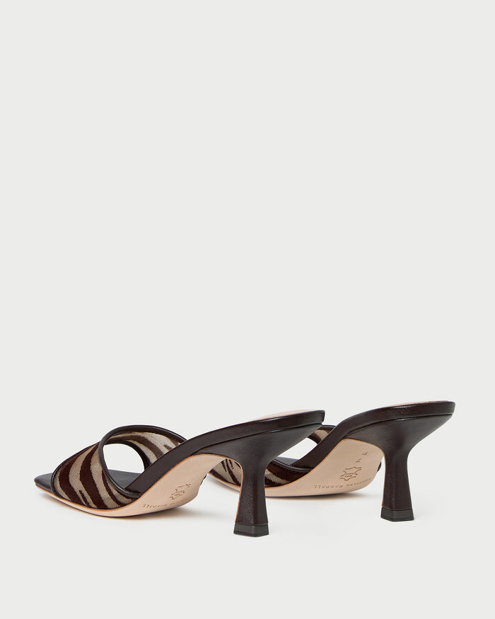 Tavia Kitten Heel Zebra Mesh Mule in mesh zebra print.