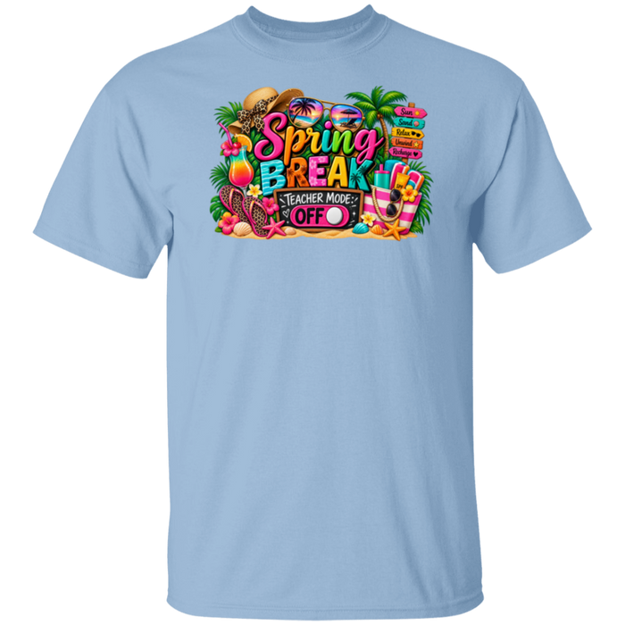 Teacher Mode Off Spring Break teacher T-shirt light blue
