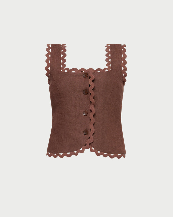Teagan Top in brown linen.