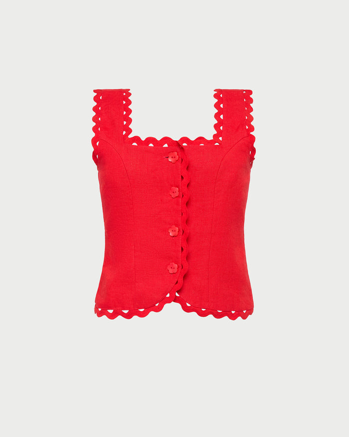 Teagan Top in red linen.