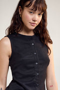 Textured Button-Down Tank Top - 9181