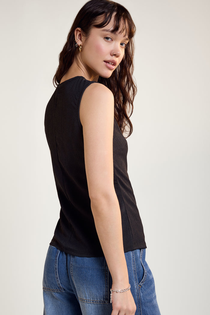 Textured Button-Down Tank Top - 9181