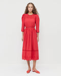 Thelma Eyelet Dress in red cotton and Devon Red Moiré Slingback Sandal.