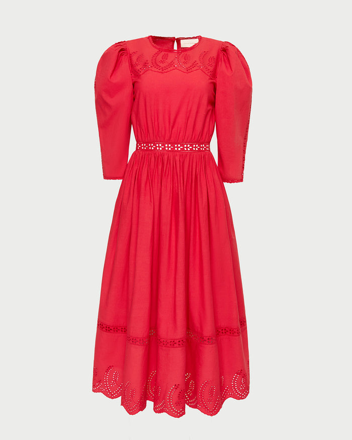 Thelma Eyelet Dress in red cotton.