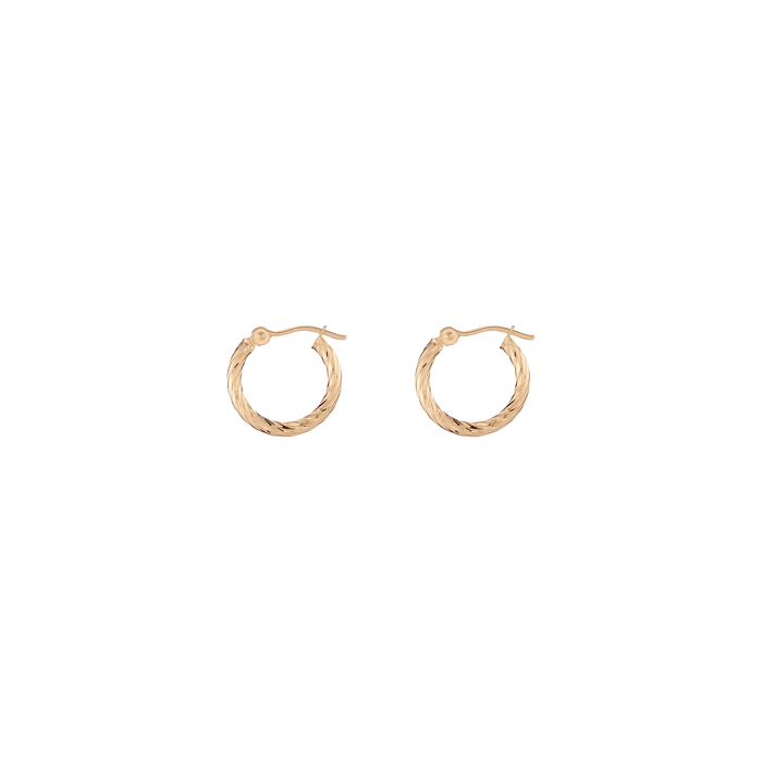 Thin Twisted Hoop Earrings 14k Yellow Gold Single Pair 15mm
