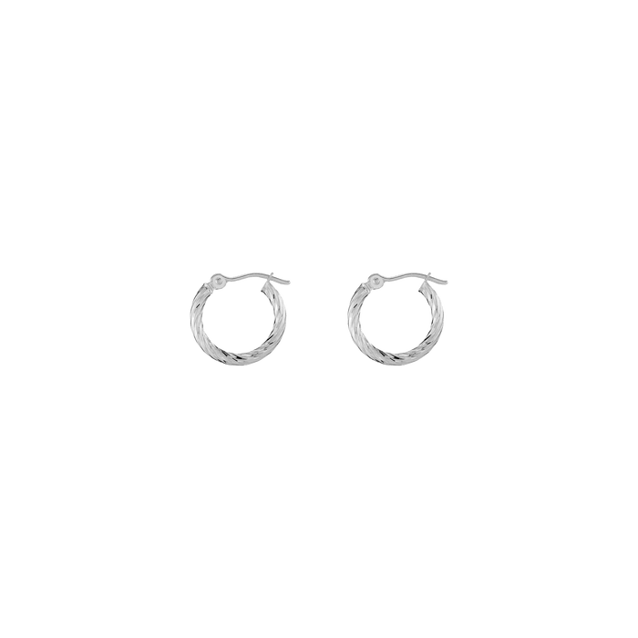 Thin Twisted Hoop Earrings 14k White Gold Single Pair 15mm
