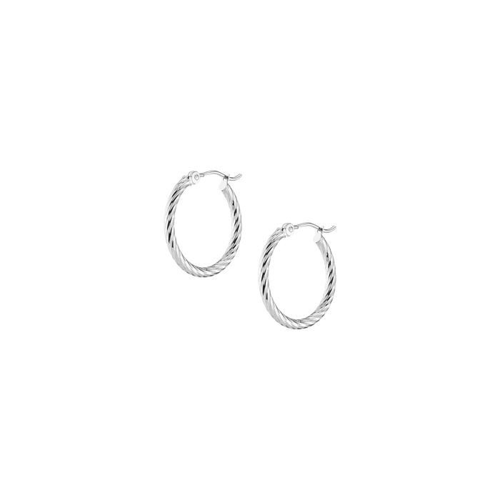 Thin Twisted Hoop Earrings 14k White Gold Single Pair 20mm First