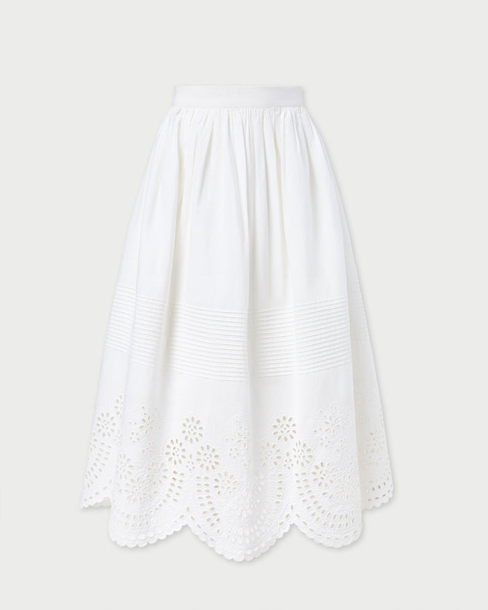 Tinsley Broderie Skirt in cream cotton.