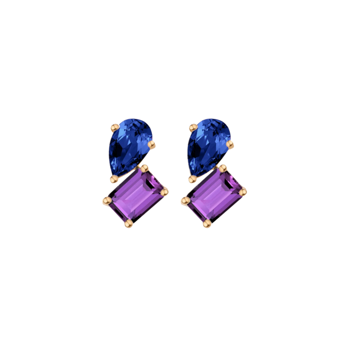Toi et Moi Gemstone Heirloom Earring - Garnet & White Topaz Vermeil Yellow Gold Single First