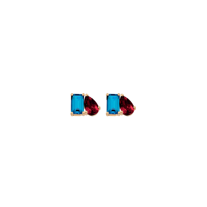 Toi et Moi Gemstone Mini Classic Earring - London Blue Topaz & Garnet Vermeil Yellow Gold Single First
