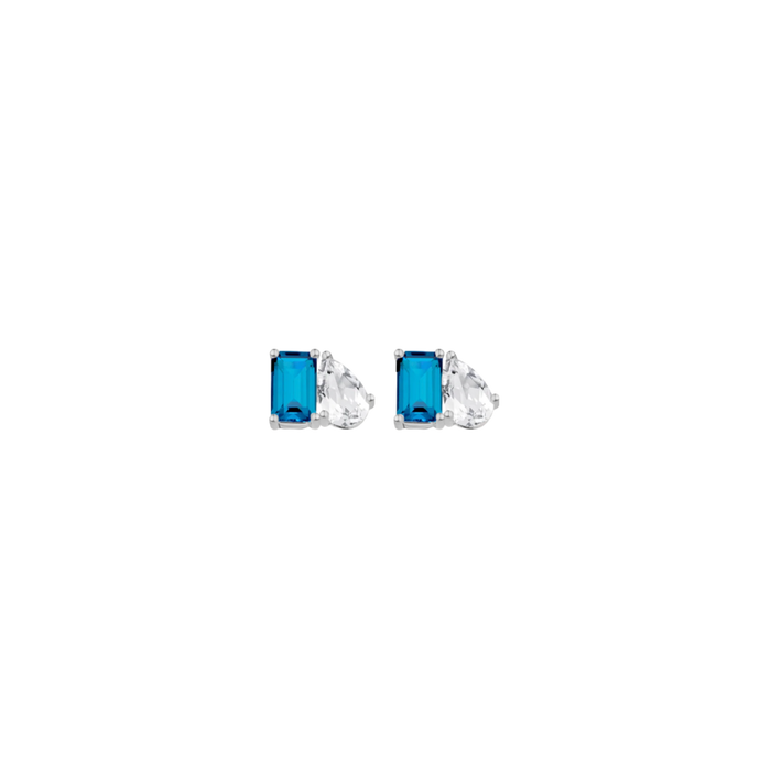 Toi et Moi Gemstone Mini Classic Earring - London Blue Topaz & White Topaz Vermeil White Gold Single First