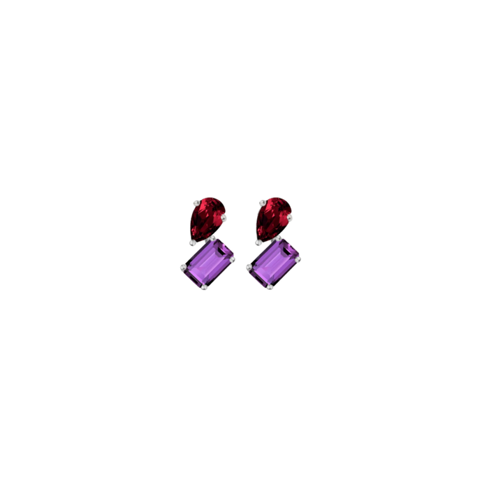 Toi et Moi Gemstone Mini Heirloom Earring - Amethyst & Garnet Vermeil White Gold Single First