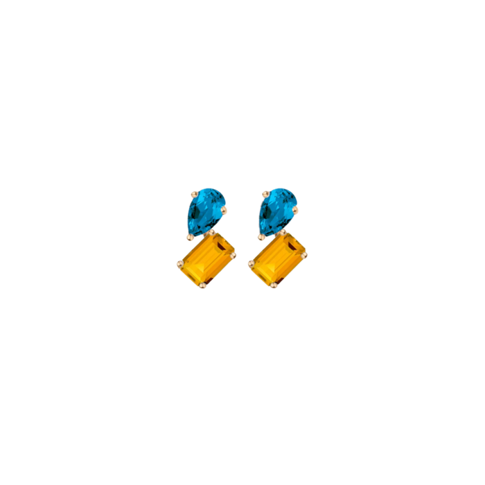 Toi et Moi Gemstone Mini Heirloom Earring - Citrine & London Blue Topaz Vermeil Yellow Gold Single First