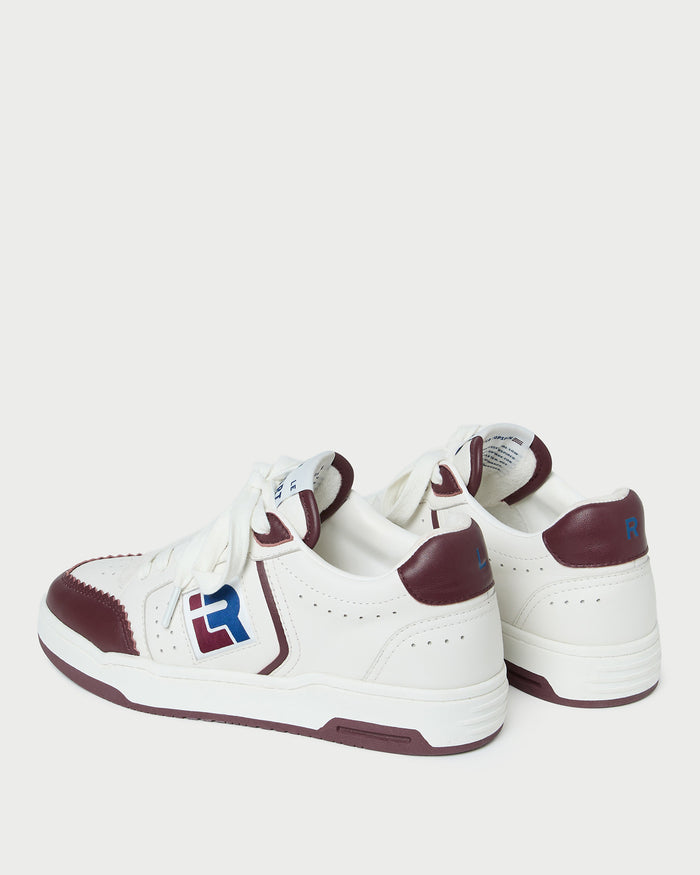 Topspin Cream/Maroon Court Sneaker in cream and maroon leather.