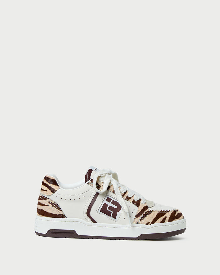 Topspin Cream/Zebra Court Sneaker in cream leather and Zebra hair calf.