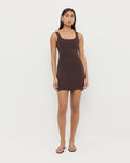 Tori Sleeveless Scalloped Dress in Brown and Jovie Brown Jelly Flip Flop.