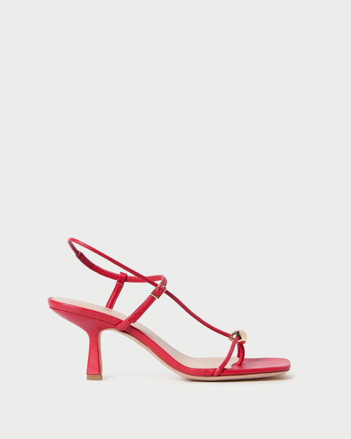 Triana Red Leather Mid-Heel Sandal in red leather.