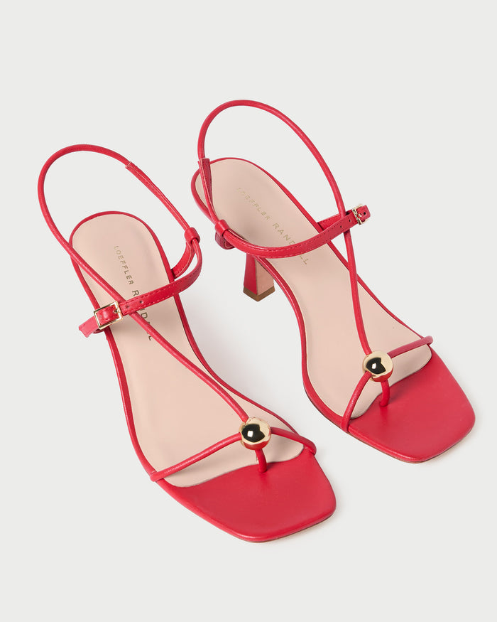 Triana Red Leather Mid-Heel Sandal in red leather.