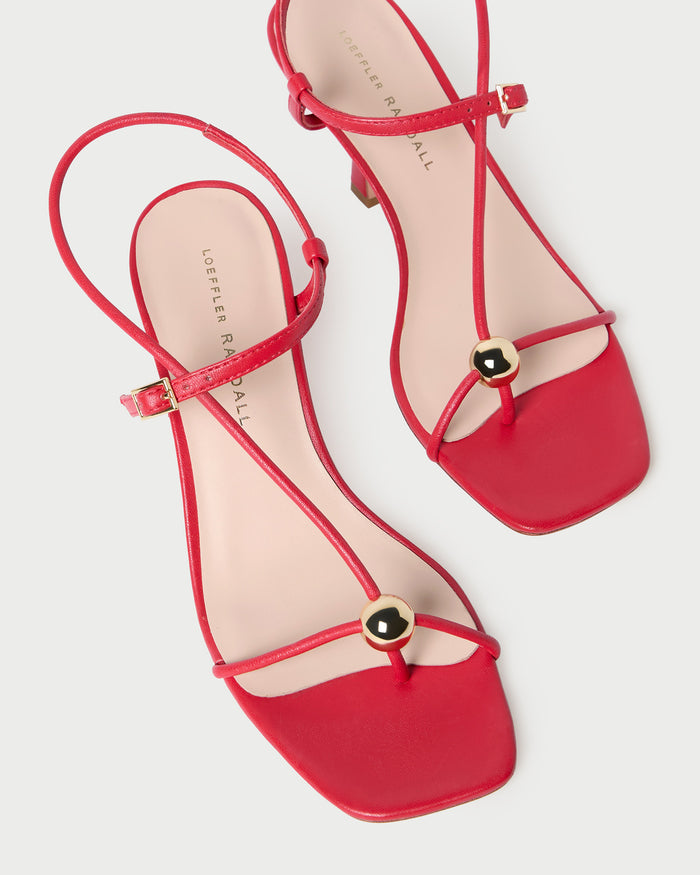 Triana Red Leather Mid-Heel Sandal in red leather.