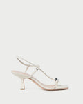 Triana White Leather Mid-Heel Sandal in white nappa leather