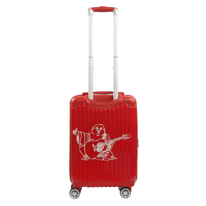 True Religion 22.5" Iconic Big Logo red checkered carry-on hard sided expandable luggage suitcase durable, fast and effort-free transportation with 360° spinner wheels. Officially licensed True Religion. Back view.