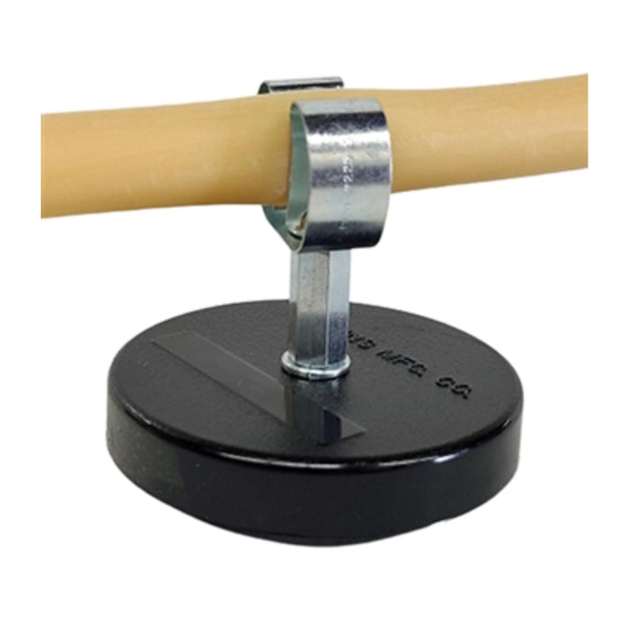 Tubing & hose holder with magnetic base used in funeral service operations, from lynch supply