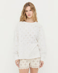 Twilla Embroidered Jersey Top in Cream and Dover Embroidered Short in natural tan denim.
