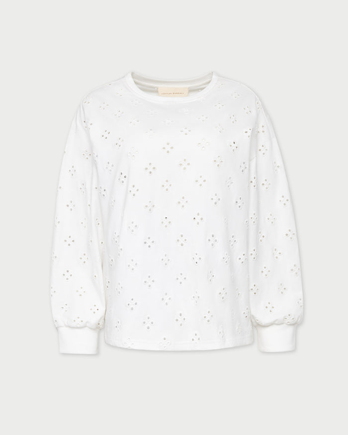 Twilla Embroidered Jersey Top in Cream.