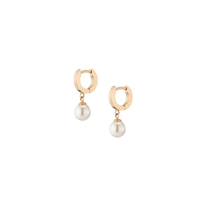 Unbreakable Pearl Huggie Earrings Stainless Steel Yellow Gold First