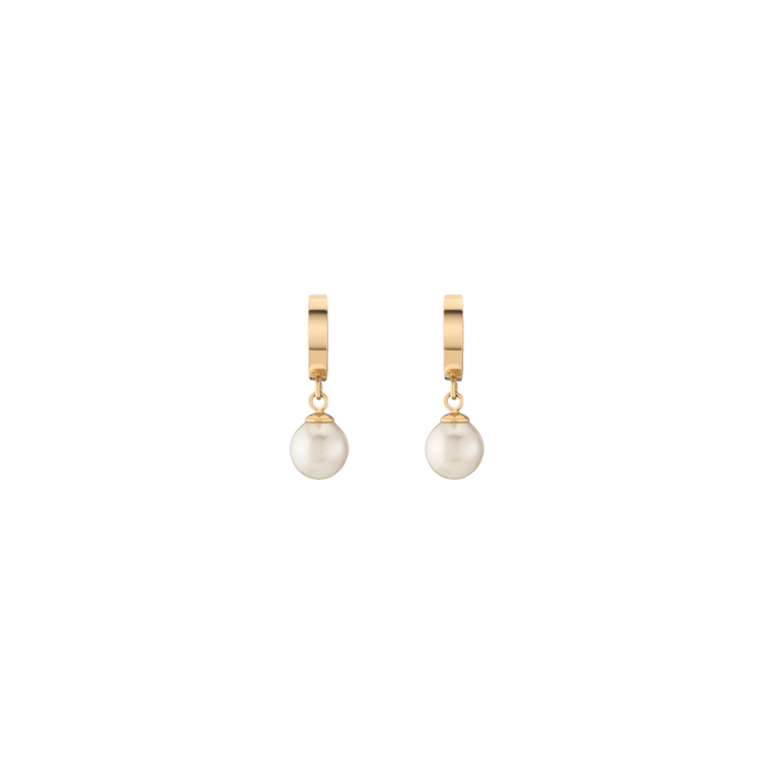Unbreakable Pearl Huggie Earrings Stainless Steel Yellow Gold