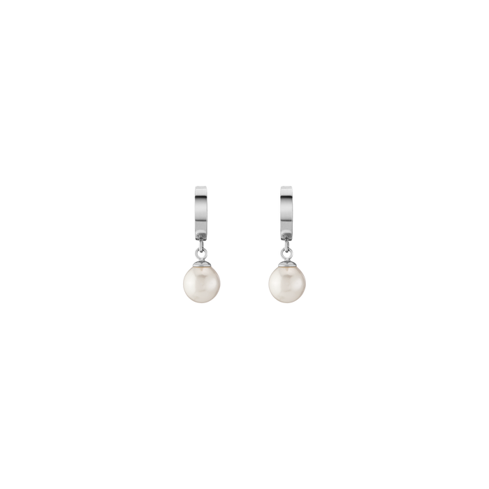 Unbreakable Pearl Huggie Earrings Stainless Steel White Gold
