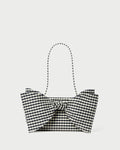 Valerie Black/White Gingham Bow Bag in brown and white gingham cotton silk.