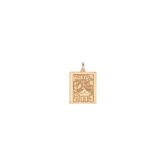 Vintage Stamp Charm Vermeil Yellow Gold Tokyo First