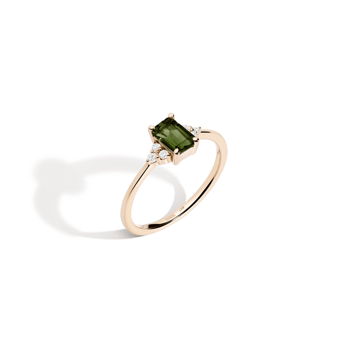 Vintage Emerald Cut Ring Vermeil 14K 18K Yellow Gold Green Tourmaline