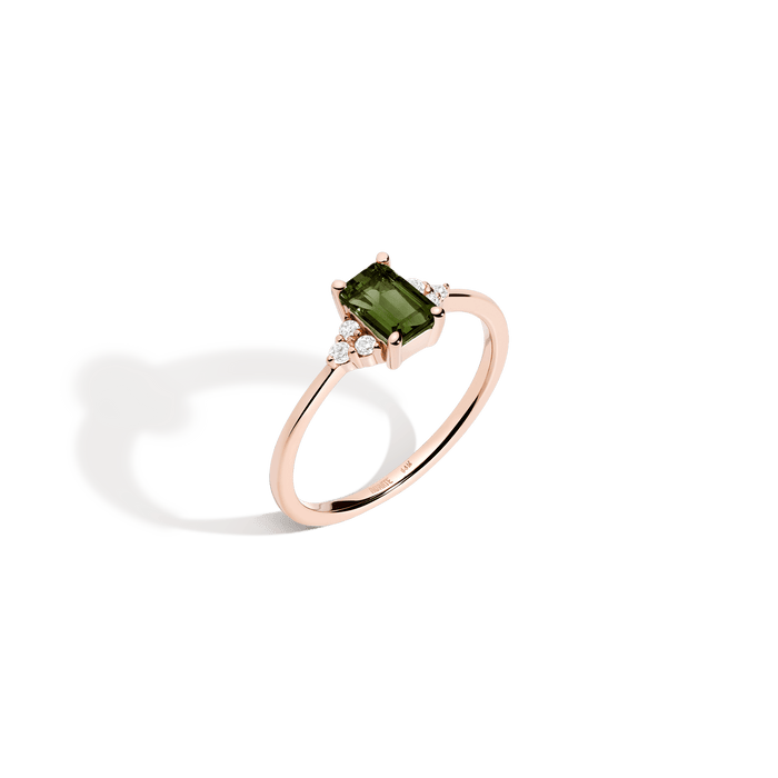 Vintage Emerald Cut Ring Vermeil 14K 18K Rose Gold Green Tourmaline