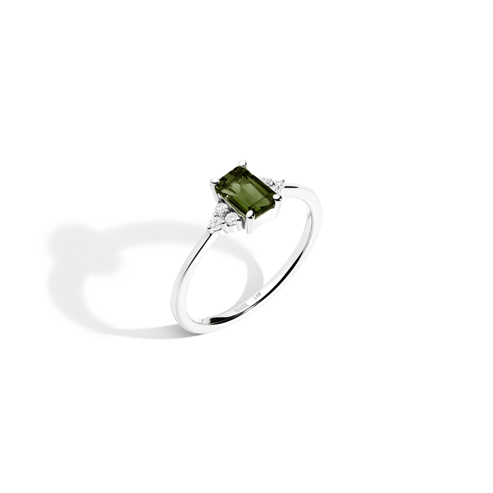 Vintage Emerald Cut Ring Vermeil 14K 18K White Gold Green Tourmaline