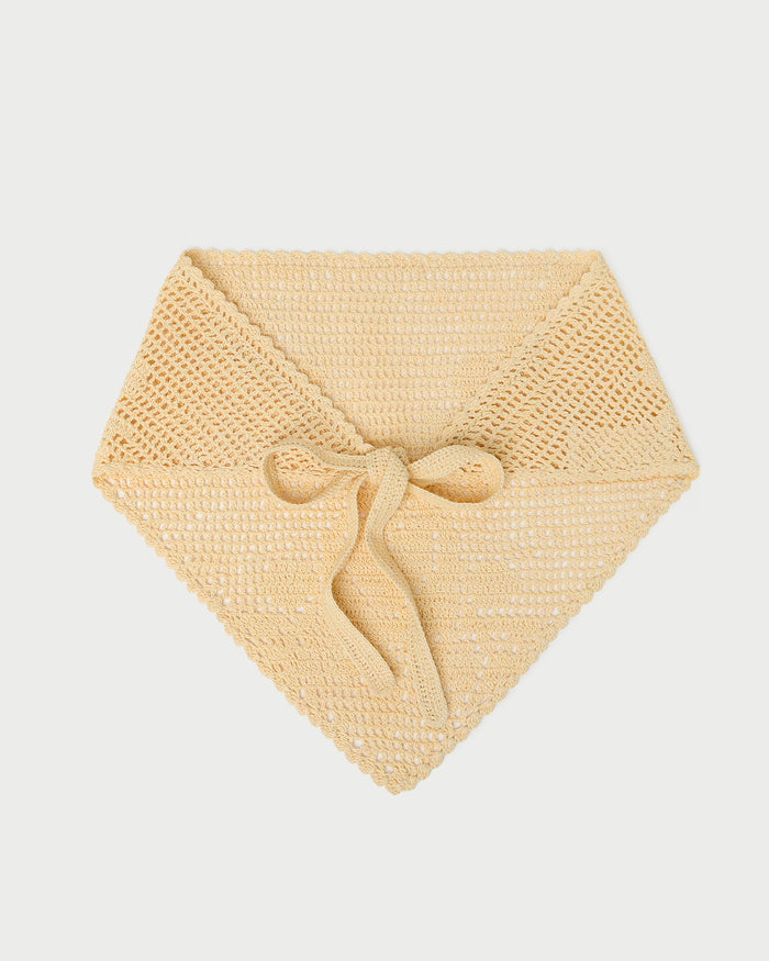 Viv Butter Crochet Scarf in butter yellow crocheted cotton.