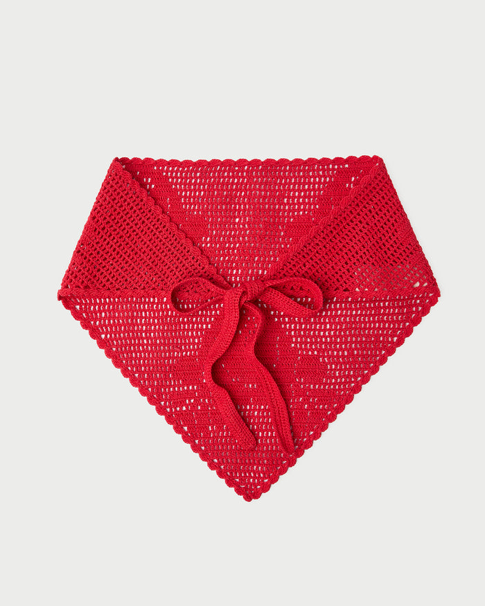 Viv Red Crochet Scarf in red crocheted cotton.