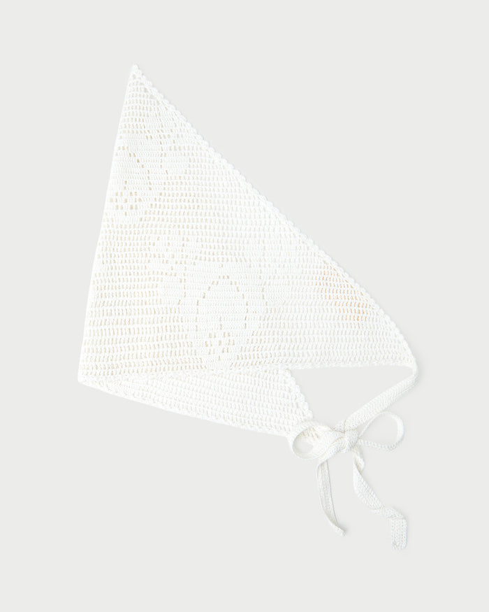 Viv White Crochet Scarf in white crocheted cotton.