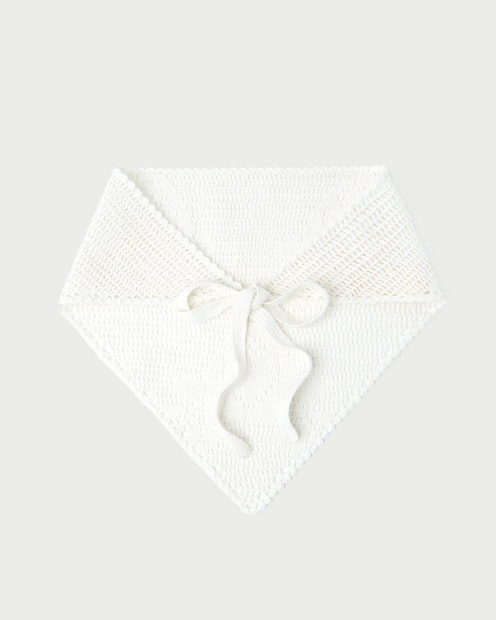 Viv White Crochet Scarf in white crocheted cotton.